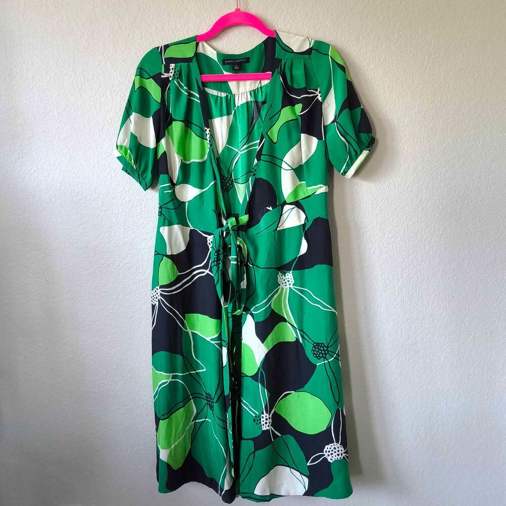 Banana Republic 100% Silk Wrap Front Midi Dress Green Floral Abstract Size 0